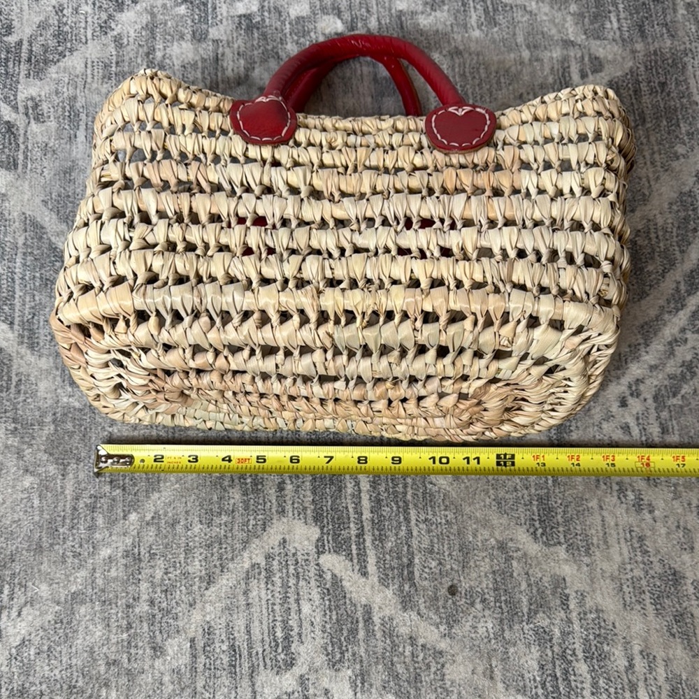 Woven Straw Tote with leather  Red Handles - Picture 5 of 8